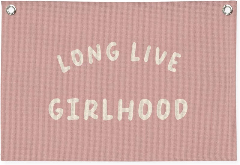 MOFUYU Girls Room Wall Art Decor,Long Live Girlhood Linen Canvas Banner–Pink Wall Hanging Flag Decor for Girls Room, Nursery Kids Bedroom Dorm Toddler Decorations - 20x30 Inch - Image 1